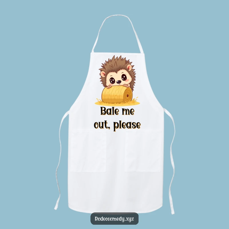 Funny Hedgehog Dodging Hay Bale Apron - Comical Kitchen Safety Gear
