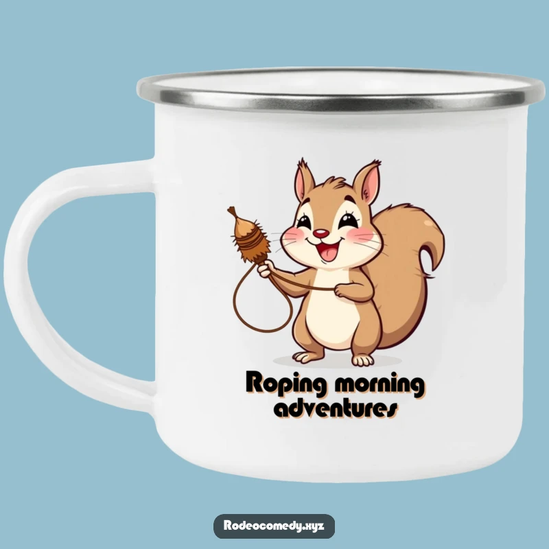 Funny Squirrel Lassoing Tumbleweed Camping Mug - Adventure-Ready Humor