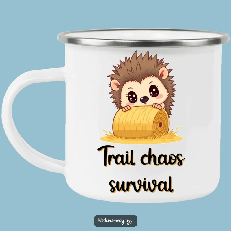 Funny Hedgehog Dodging Hay Bale Camping Mug - Adventure Survival Humor