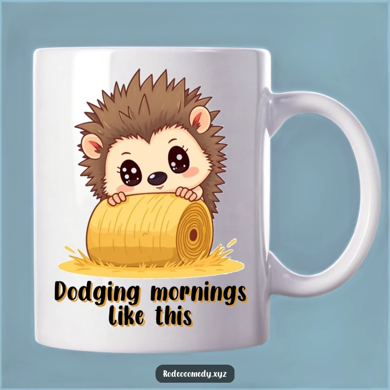 Funny Hedgehog Dodging Hay Bale Mug - Hilarious Prankster Animal Gift