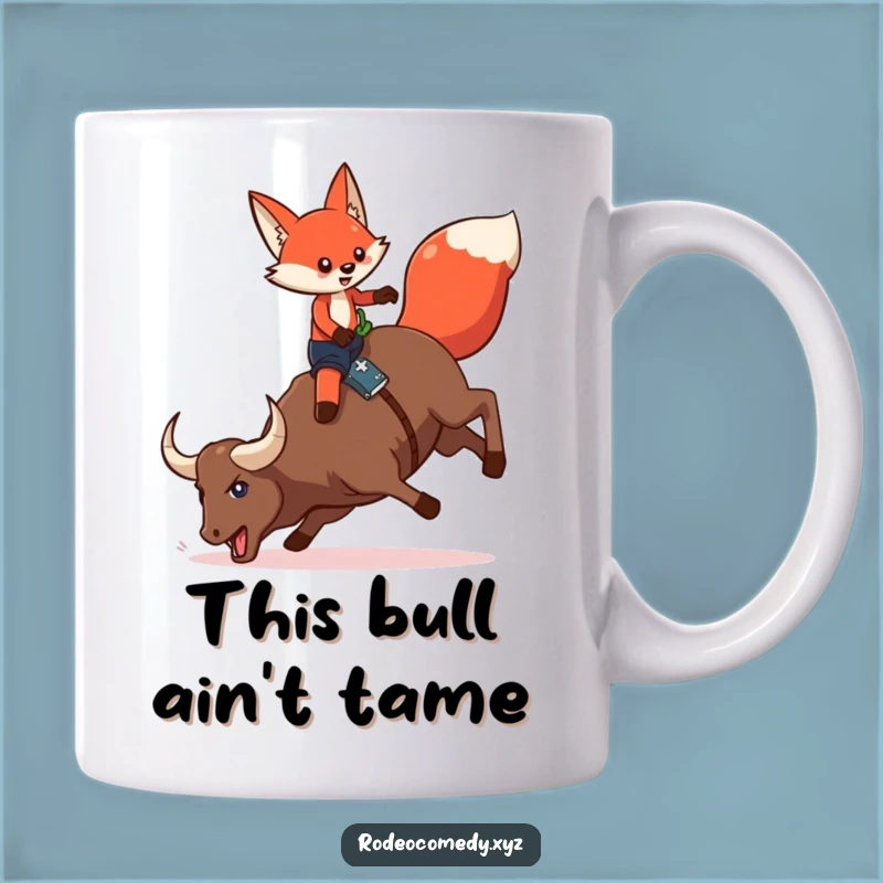 Funny Fox Mechanical Bull Rider Mug: Hilarious Western Fail, Great Funny Gift