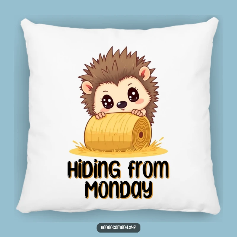 Funny Hedgehog Dodging Hay Bale Pillow - Comfy Accent of Surprise