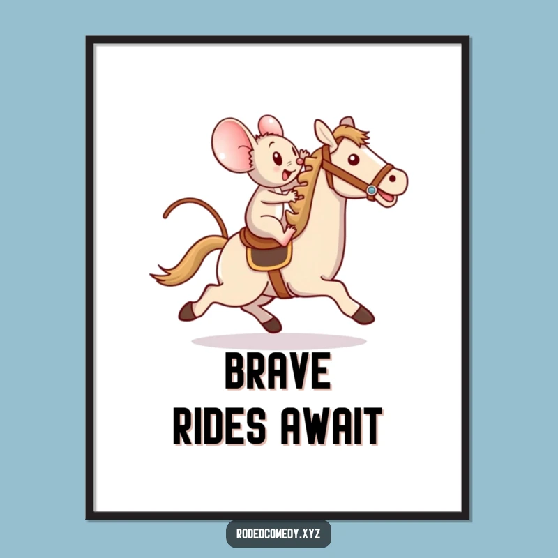 Funny Mouse Toy Horse Digital Art: Brave Rider's Triumph - Printable Gift