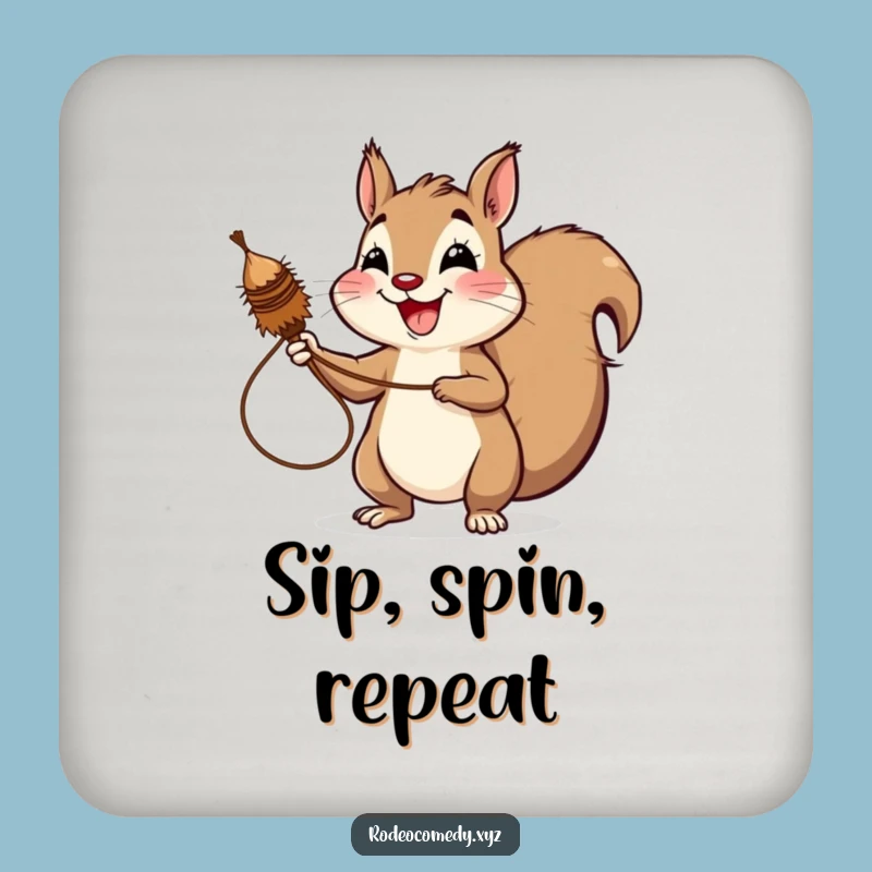 Funny Squirrel Lassoing Tumbleweed Coaster - Protect Surfaces with Humor