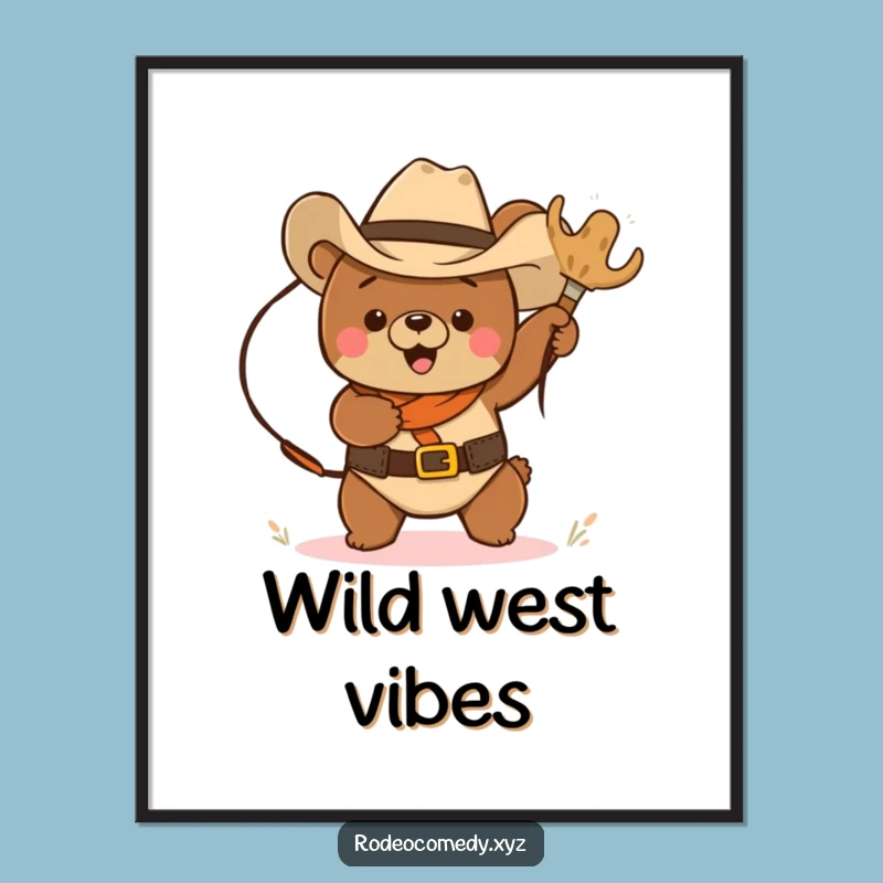 Adorn Your Walls: Funny Cowboy Bear Lassoing Tumbleweed Poster, Unique Funny Gift