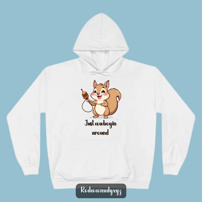 Funny Squirrel Lassoing Tumbleweed Hoodie - Cozy and Comical Outdoor Gear