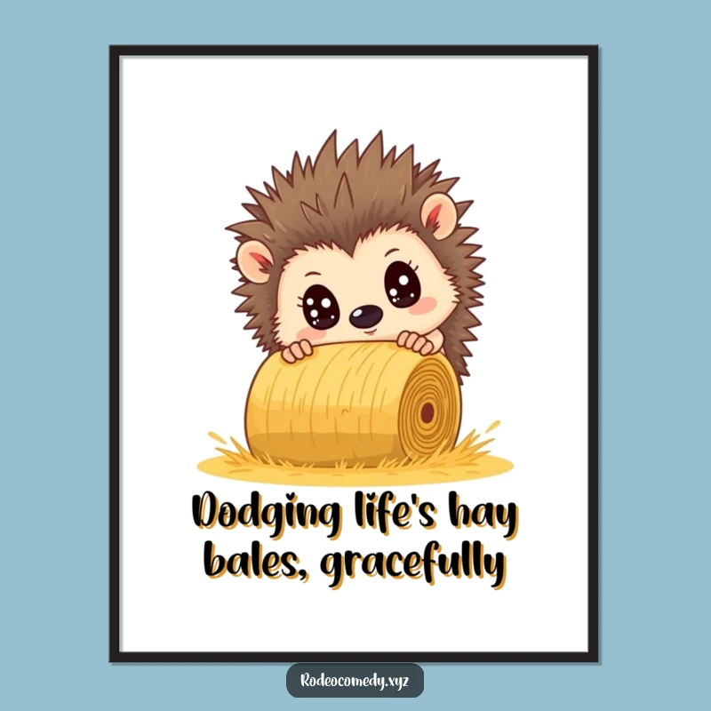 Free Printable Wall Art: Hedgehog's Hay Bale Dodge, Comical Downloadable Decor