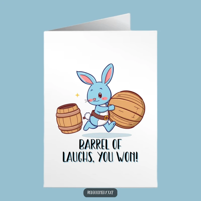 Free Printable Bunny Congrats Card: Humorous Barrel Chasing AI Art Download