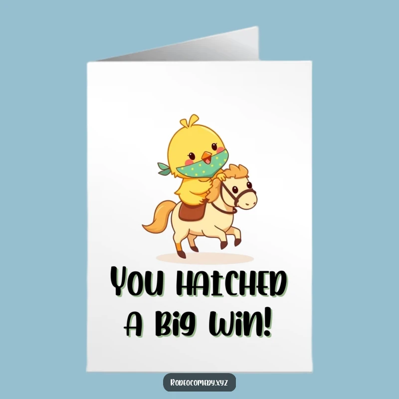 Free Printable Chick Congrats Card: Humorous Hobby Horse Rider AI Art Download