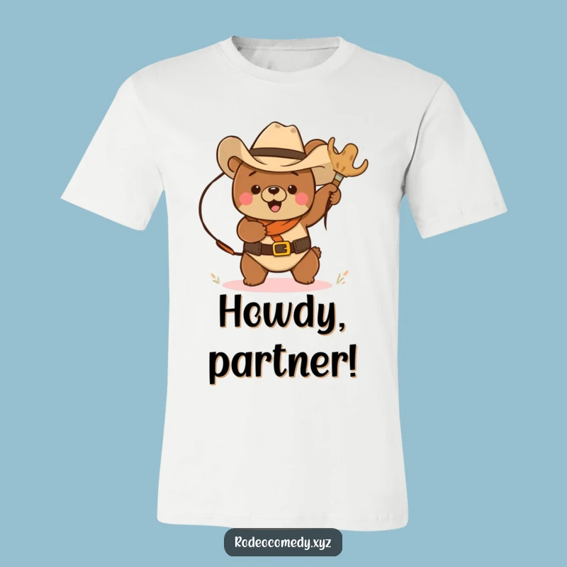 Funny Cowboy Bear T-Shirt: Hilarious Lassoing Tumbleweed Tee, Great Funny Gift