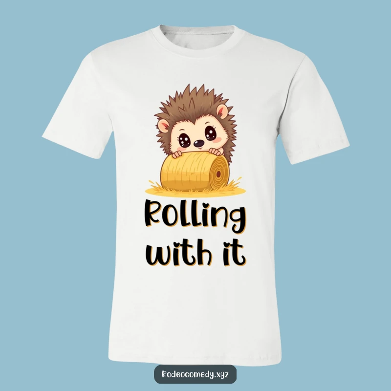 Funny Hedgehog Dodging Hay Bale T-Shirt - Comical Critter Adventure Apparel