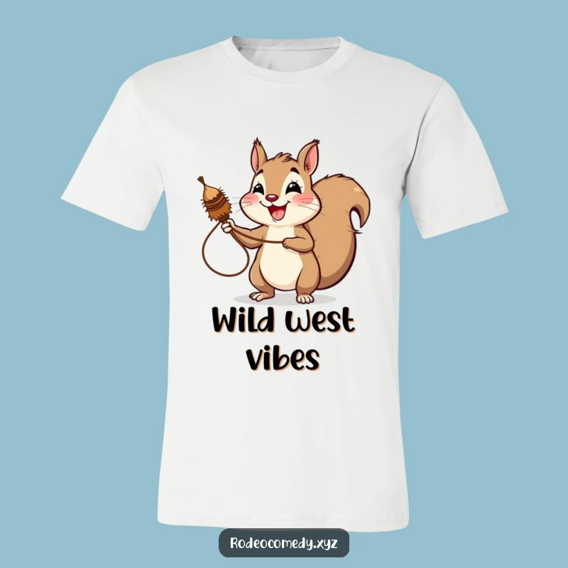 Funny Squirrel Lassoing Tumbleweed T-Shirt - Comical Woodland Adventure Apparel
