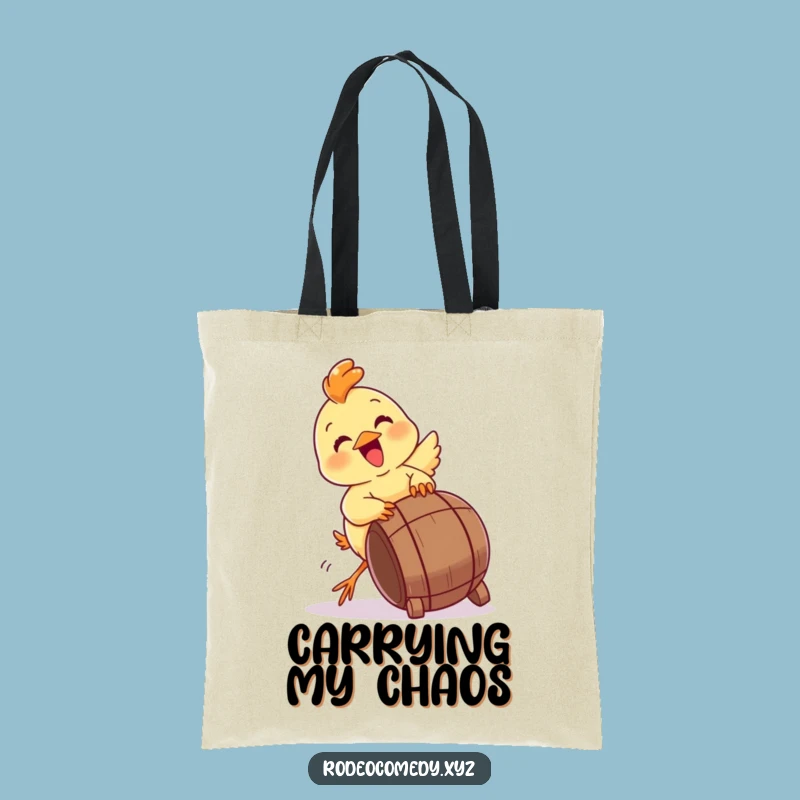 Funny Chick Tipping Barrel Tote Bag - Whimsical and Practical Carry-All