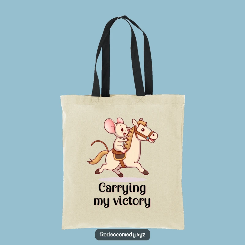 Funny Mouse Toy Horse Tote Bag: Brave Rider's Triumph - Handy Gift